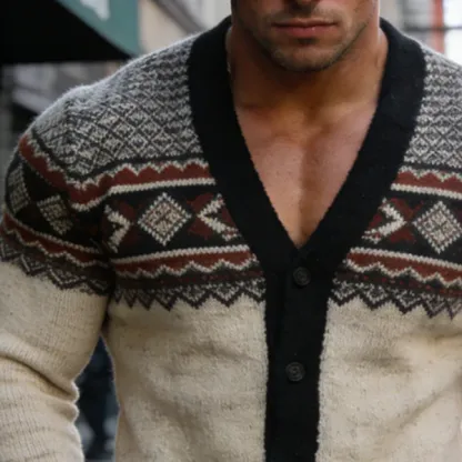 Men's Retro Casual Knitted Ethnic Style Button-Up Cardigan