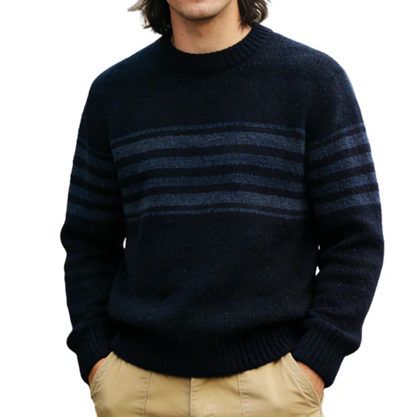Men's Retro Casual Knit Striped Crew Neck Sweater
