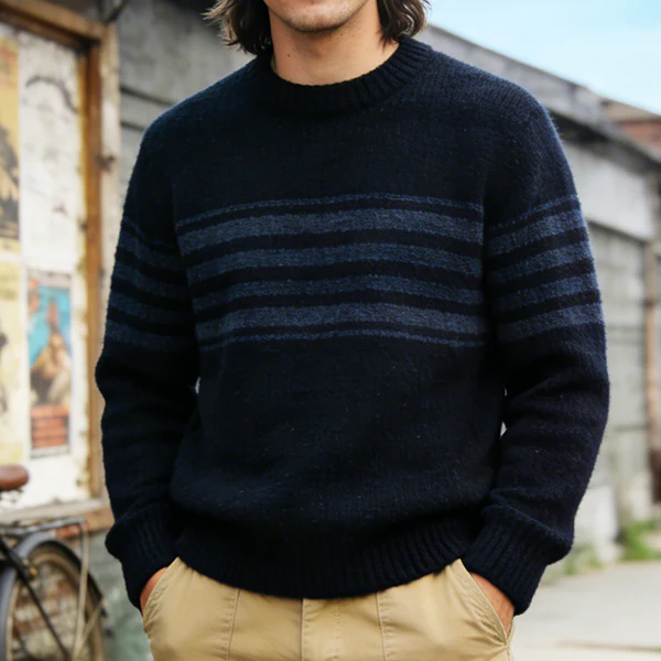 Men's Retro Casual Knit Striped Crew Neck Sweater