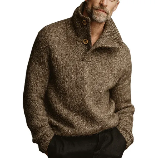 Men's Retro Casual Knitted Button Lapel Pullover Sweater