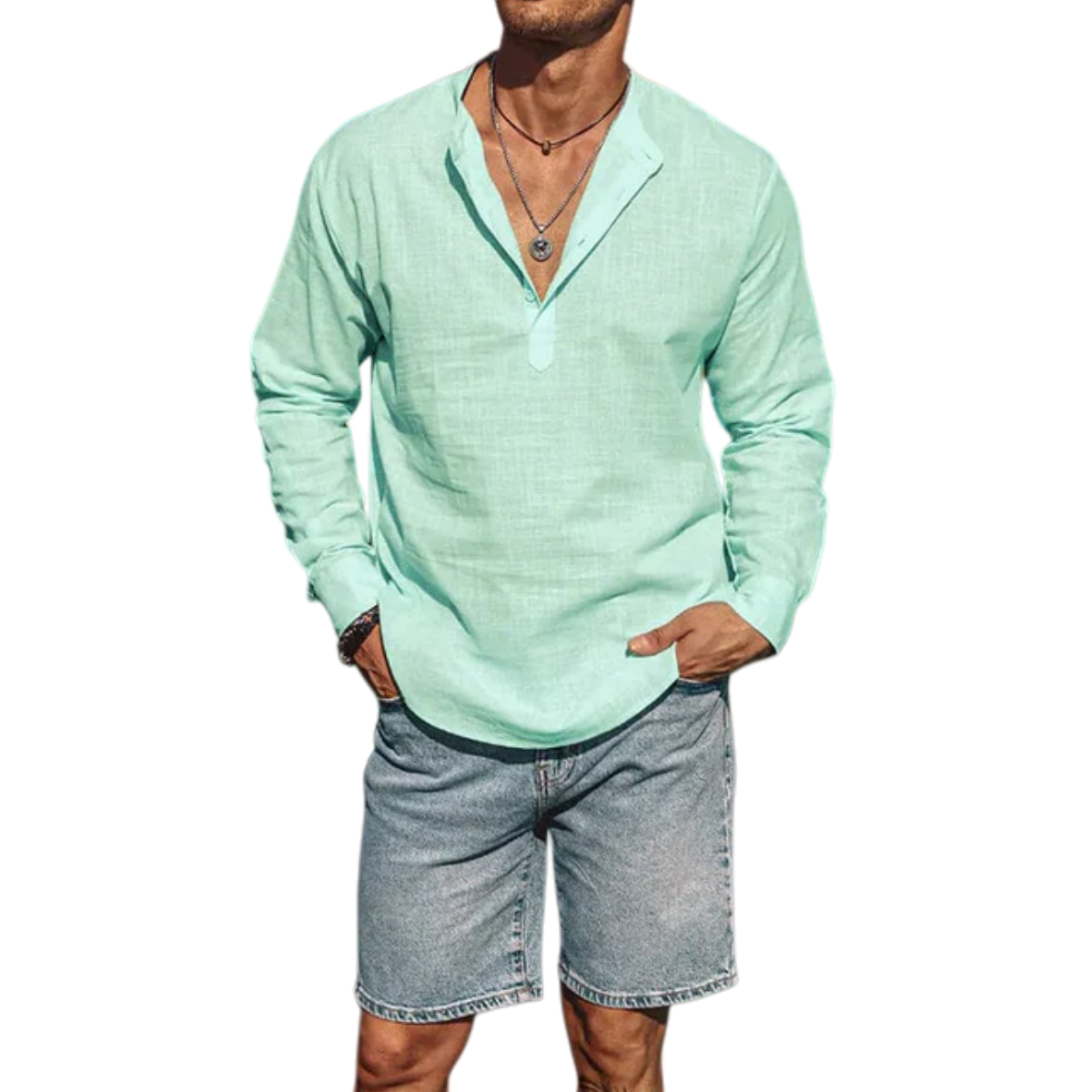 Cotton Linen Style Henley Shirt