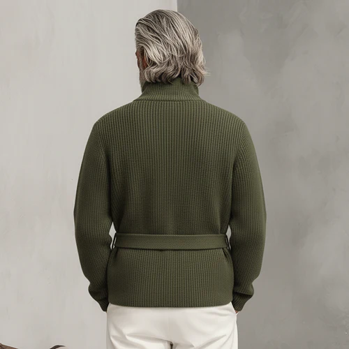 Men's Classic Casual Stand-up Collar Zip-up Knit Cardigan (belt Included)