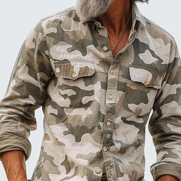 Men's Camouflage Lapel Breast Pocket Cargo Shirt