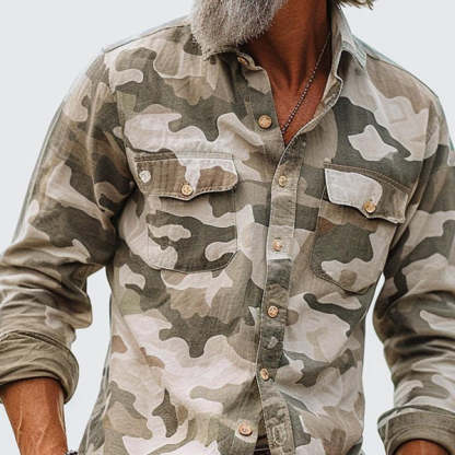 Men's Camouflage Lapel Breast Pocket Cargo Shirt