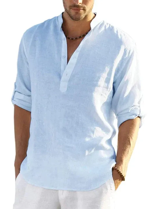 Cotton Linen Style Henley Shirt