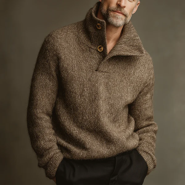 Men's Retro Casual Knitted Button Lapel Pullover Sweater