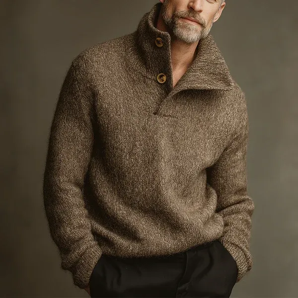Men's Retro Casual Knitted Button Lapel Pullover Sweater