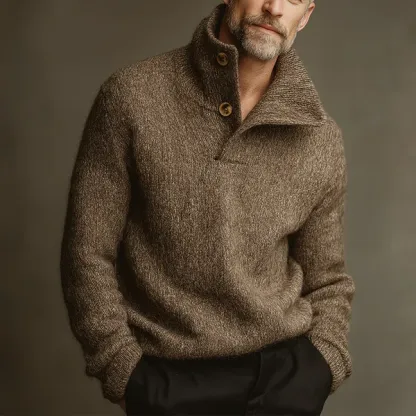 Men's Retro Casual Knitted Button Lapel Pullover Sweater