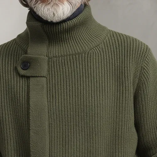 Men's Classic Casual Stand-up Collar Zip-up Knit Cardigan (belt Included)