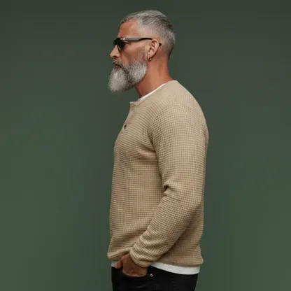 Men's Classic Casual Faux Two-piece Waffle Knit Long-sleeved T-shirt