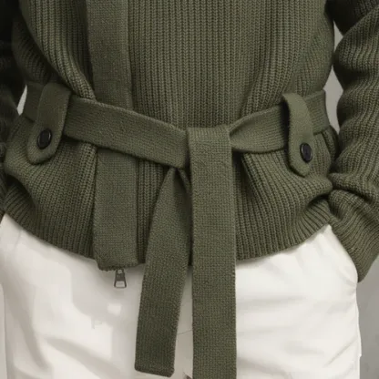 Men's Classic Casual Stand-up Collar Zip-up Knit Cardigan (belt Included)