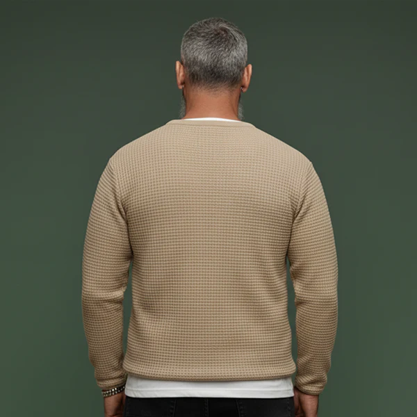 Men's Classic Casual Faux Two-piece Waffle Knit Long-sleeved T-shirt