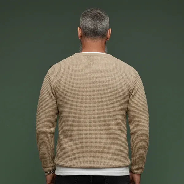 Men's Classic Casual Faux Two-piece Waffle Knit Long-sleeved T-shirt