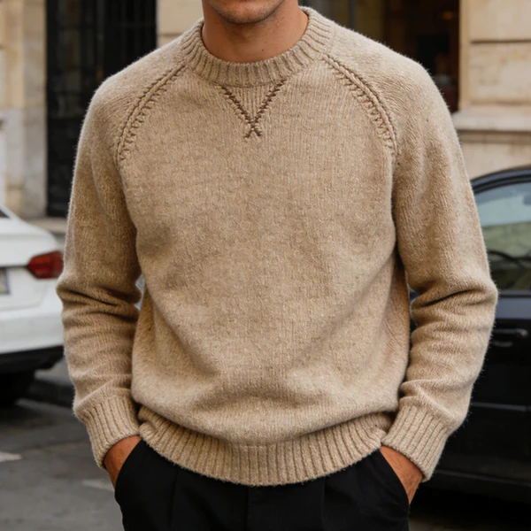 Men's Vintage Casual Solid Color Knitted Crew Neck Sweater