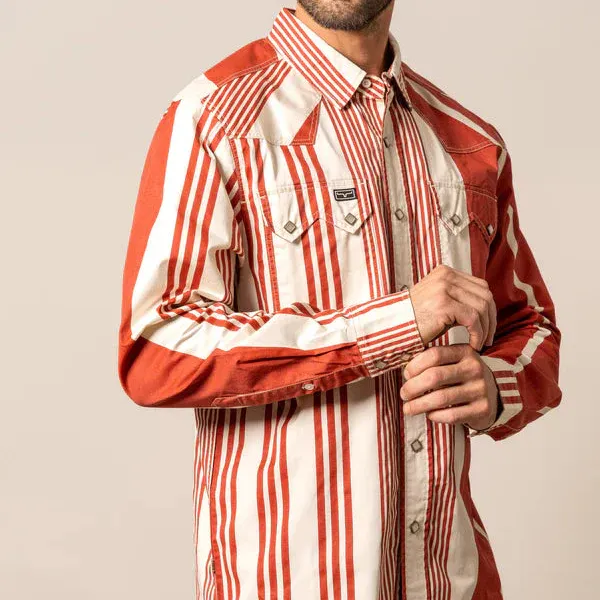 Men's L/S Bandit Striped Western Snap Shirt in Brick Red