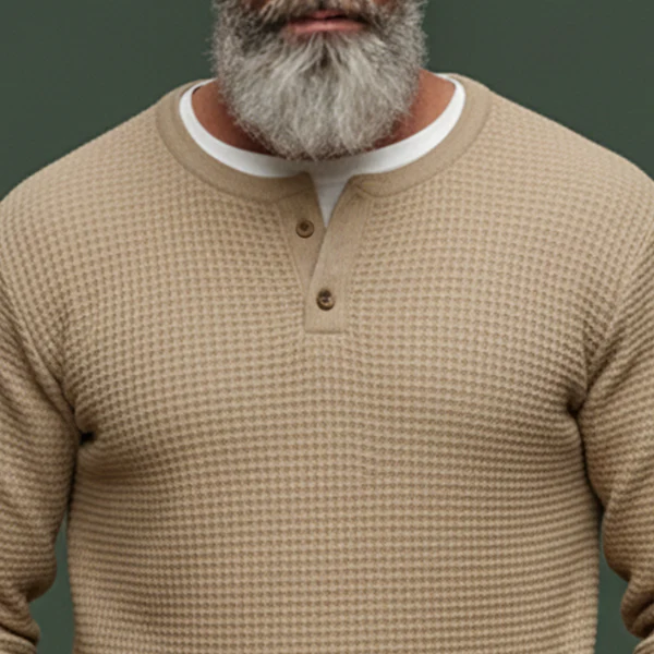 Men's Classic Casual Faux Two-piece Waffle Knit Long-sleeved T-shirt