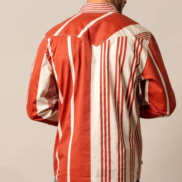 Men's L/S Bandit Striped Western Snap Shirt in Brick Red