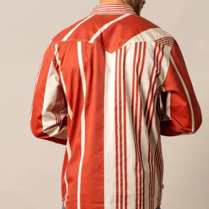 Men's L/S Bandit Striped Western Snap Shirt in Brick Red