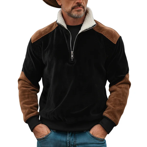 Men's Classic Vintage Western-style Stand-collar Faux Velvet Sweatshirt