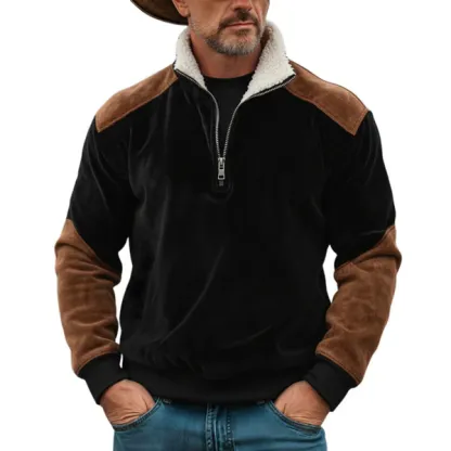 Men's Classic Vintage Western-style Stand-collar Faux Velvet Sweatshirt