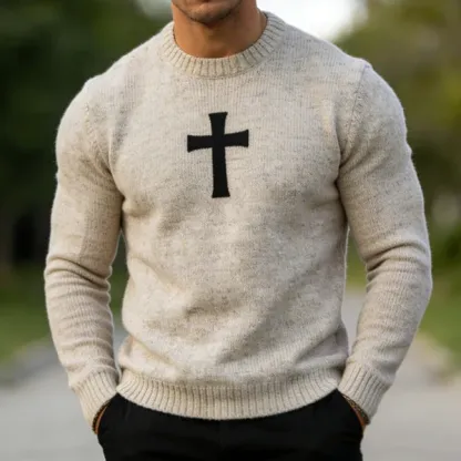 Men's Retro Casual Cross Knit Crew Neck Sweater