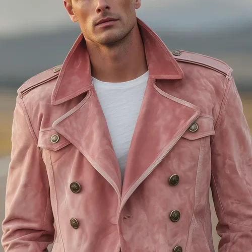 Men's Classic Retro Western Style Lapel Suede Epaulette Double-breasted Jacket