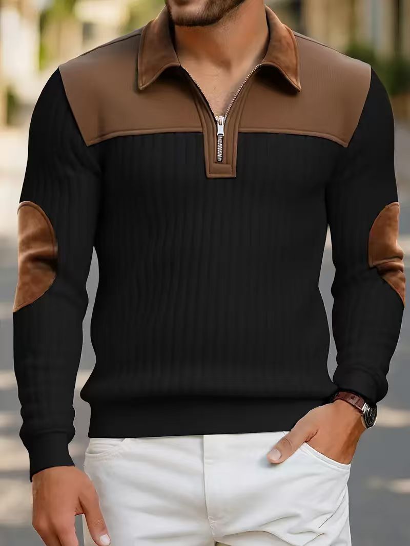 Contrast Panel Half-Zip Polo Sweatshirt