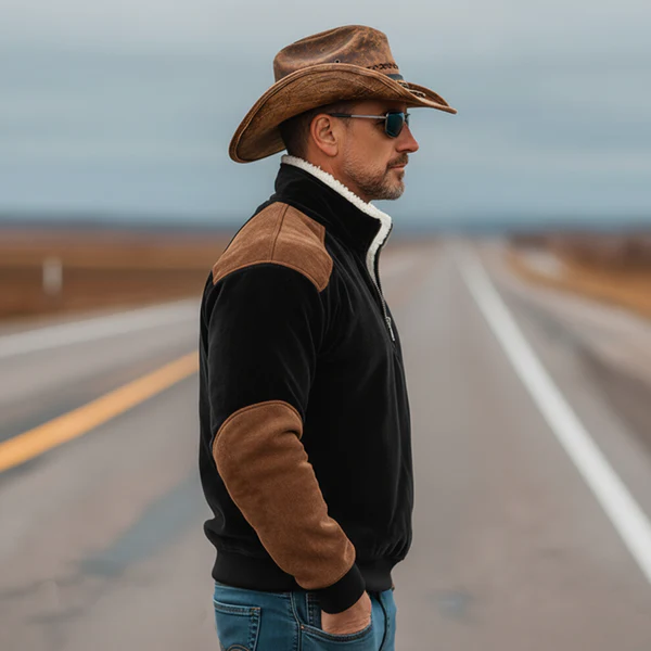 Men's Classic Vintage Western-style Stand-collar Faux Velvet Sweatshirt