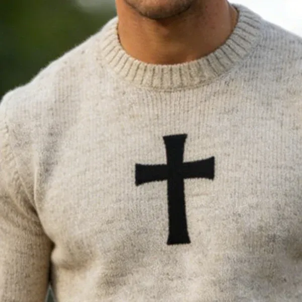 Men's Retro Casual Cross Knit Crew Neck Sweater