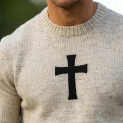 Men's Retro Casual Cross Knit Crew Neck Sweater