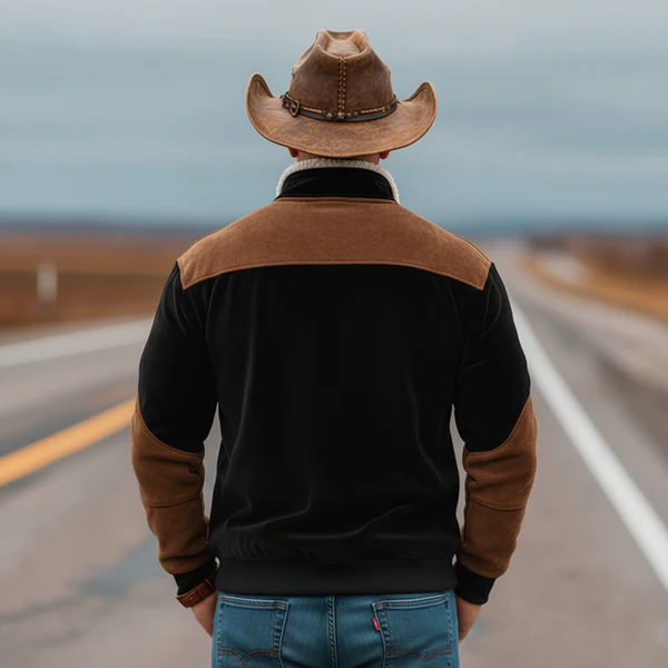 Men's Classic Vintage Western-style Stand-collar Faux Velvet Sweatshirt