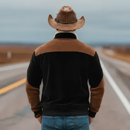 Men's Classic Vintage Western-style Stand-collar Faux Velvet Sweatshirt