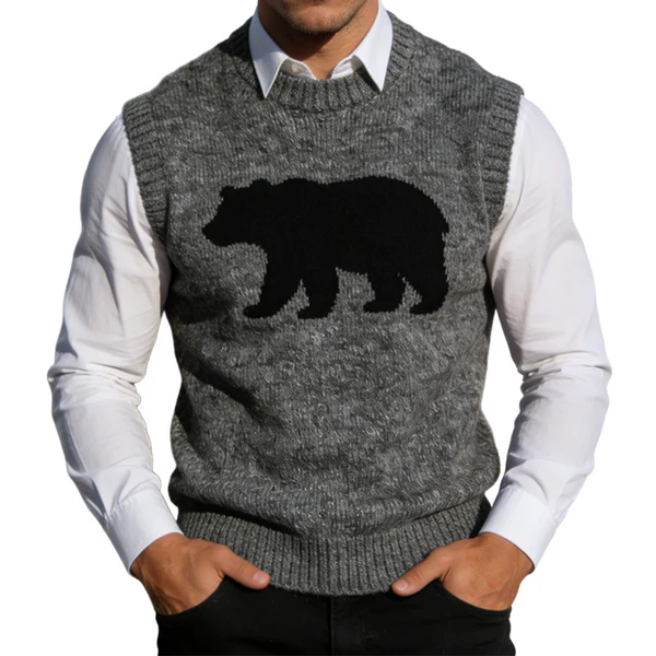 Men's Retro Casual Bear Knitted Crew Neck Vest