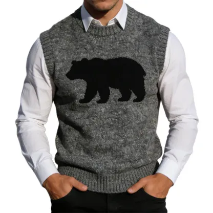 Men's Retro Casual Bear Knitted Crew Neck Vest