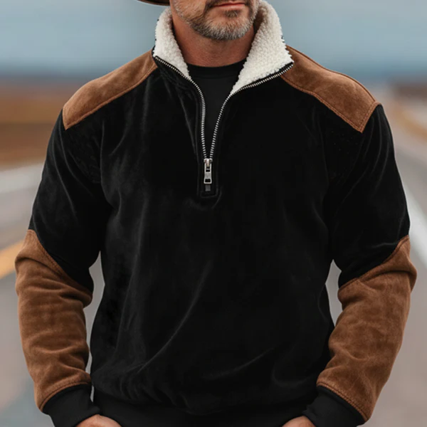 Men's Classic Vintage Western-style Stand-collar Faux Velvet Sweatshirt