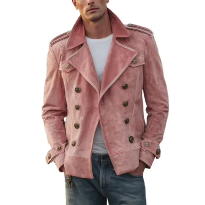 Men's Classic Retro Western Style Lapel Suede Epaulette Double-breasted Jacket
