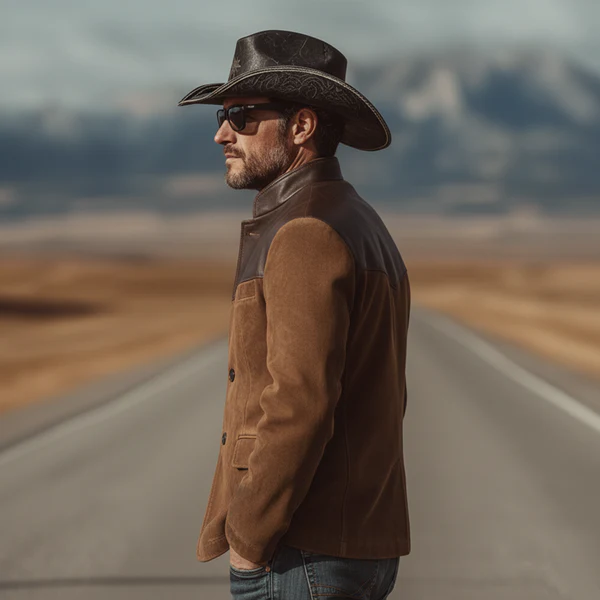 Men's Classic Vintage Western-style Stand-collar Faux Suede Single-breasted Jacket