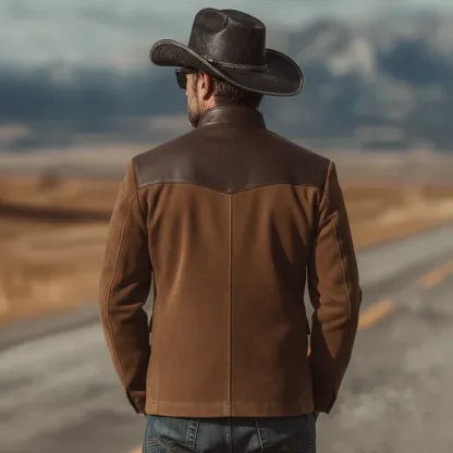 Men's Classic Vintage Western-style Stand-collar Faux Suede Single-breasted Jacket