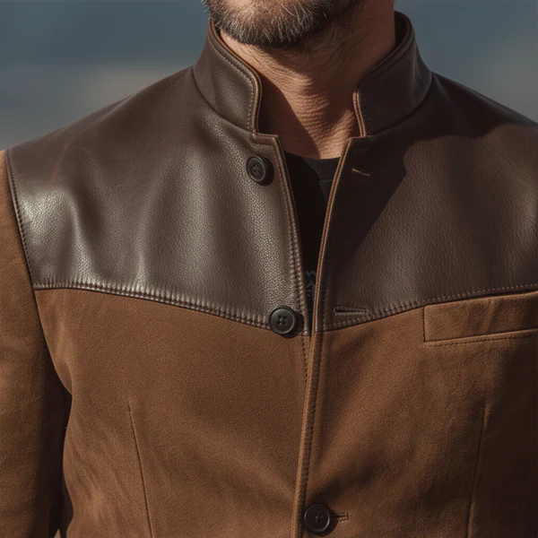 Men's Classic Vintage Western-style Stand-collar Faux Suede Single-breasted Jacket