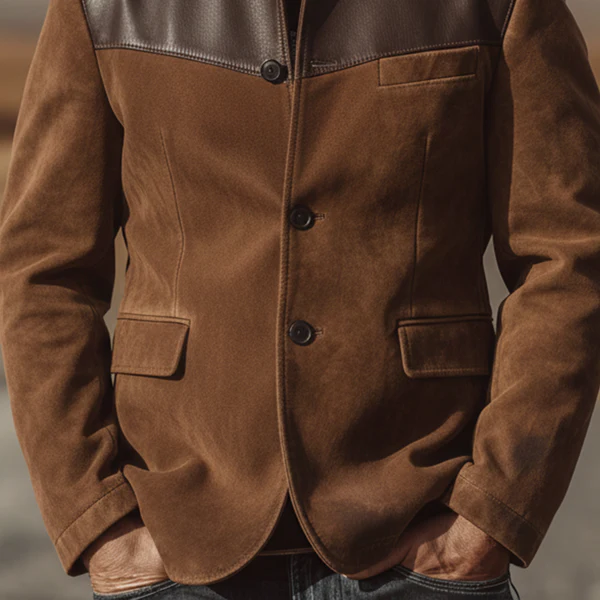 Men's Classic Vintage Western-style Stand-collar Faux Suede Single-breasted Jacket