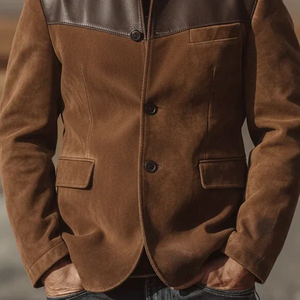 Men's Classic Vintage Western-style Stand-collar Faux Suede Single-breasted Jacket