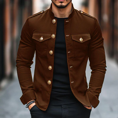 Men's Vintage Casual Solid Stand Collar Button Jacket