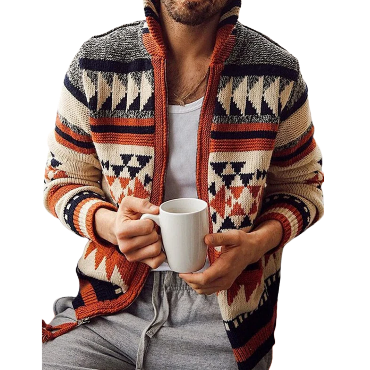 Long Sleeve Lapel Jacquard Sweater