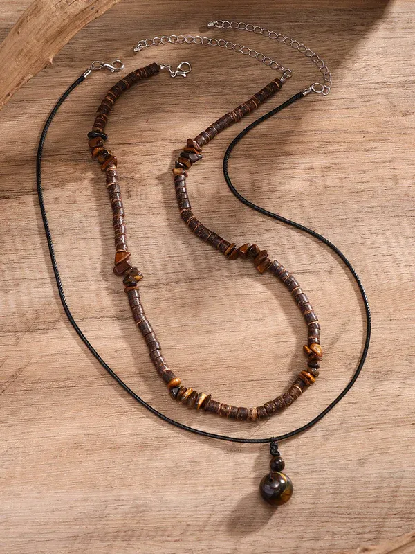 Vintage Wooden Beads Multilayer Necklace