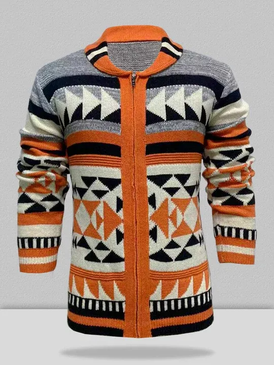 Long Sleeve Lapel Jacquard Sweater