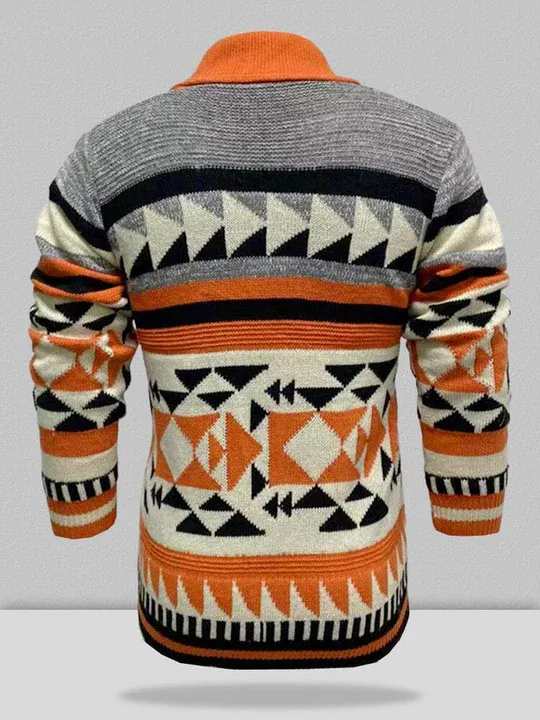 Long Sleeve Lapel Jacquard Sweater