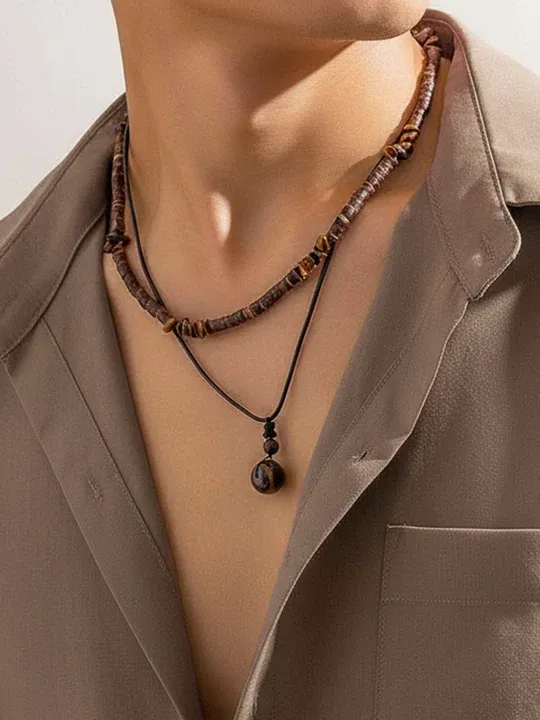 Vintage Wooden Beads Multilayer Necklace