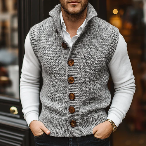 Men's Retro Casual Knitted Single-Breasted Button Vest