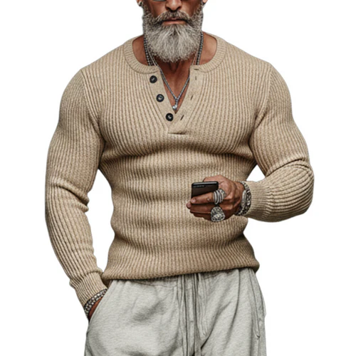Men's Classic Casual Tough Style Henley Collar Slim Fit Sweater
