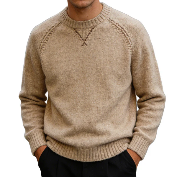 Men's Vintage Casual Solid Color Knitted Crew Neck Sweater